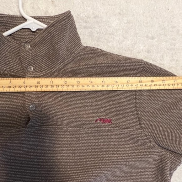 Mountain Khakis Brown Snap Mock Neck Fleece Pop Top Pullover Sweater Size Medium - Picture 8 of 10